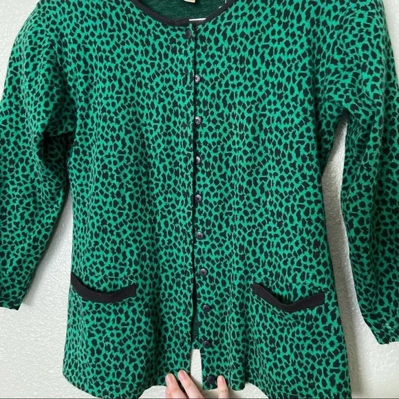ADRIENNE VITTADINI Vintage Leopard Cardigan Small Green Black Y2K Dark Academia - Picture 3 of 11